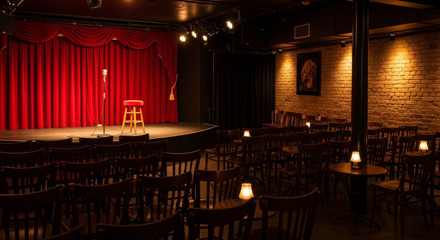 Stage setup at Jaggers Bournemouth Comedy Club ready for Saturday night stand-up comedy