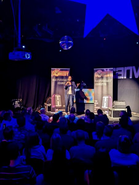 Jaggers Comedy Club main stage with professional lighting and sound equipment at Canvas Bournemouth